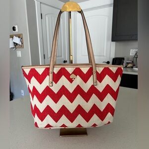Kate Spade Red and White Chevron Tote